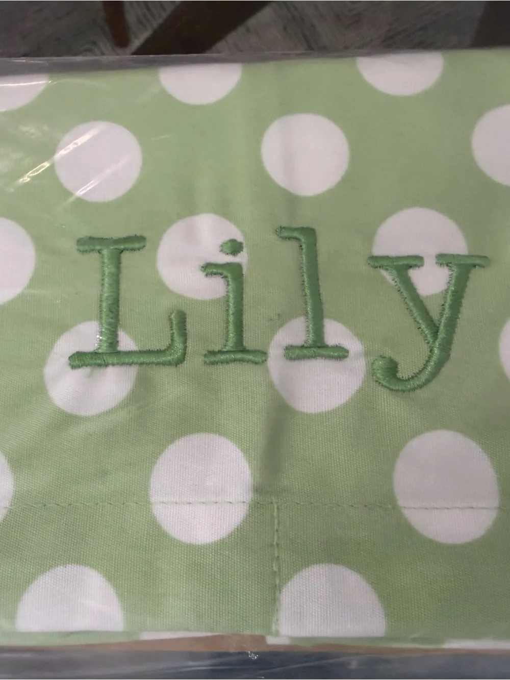 2 -“Lily” Pottery Barn Kids Dot Sabrina Basket Liner in Green w/White Polka Dots